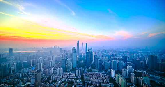 广州珠江新城日出日落高楼景观城市天际线