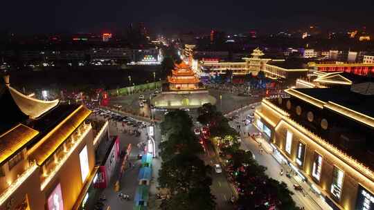 甘肃省酒泉市钟鼓楼城市地标建筑夜景风光