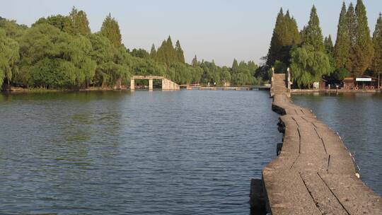 浙江嘉兴柯岩风景区古纤道风景视频