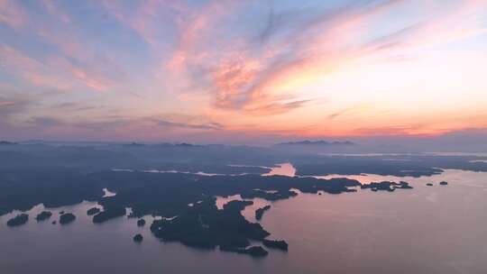 航拍江西旅游九江武宁庐山西海岛屿日出朝阳