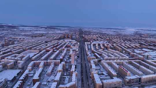 牙克石航拍冬天城市雪景日出