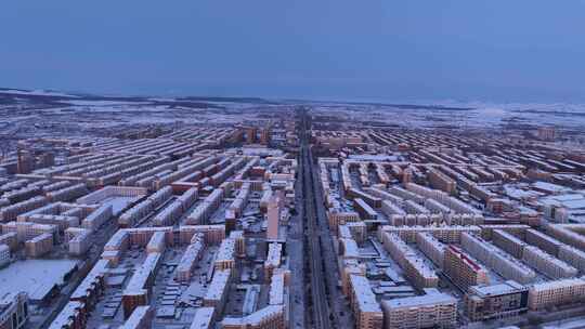 牙克石航拍冬天城市雪景日出视频素材模板下载