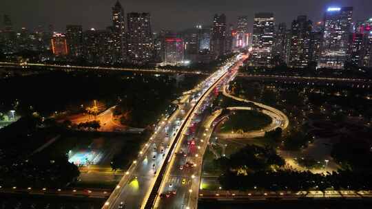 广州大桥海心桥夜景航拍车流交通广州大道夜