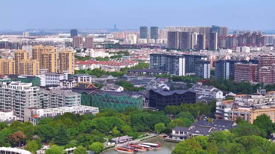 航拍浙江平湖城市风景