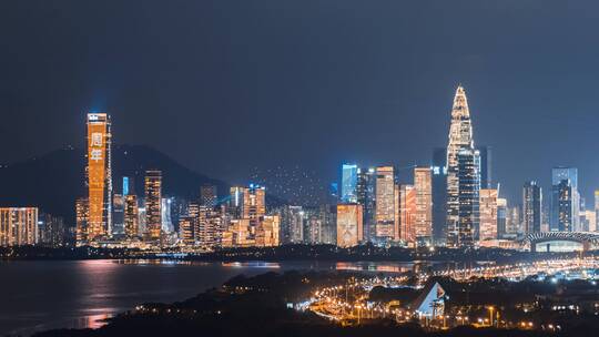 4k延时深圳粤海街道春笋大厦深圳湾一号夜景