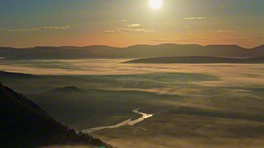 阿尔山平流雾、晨雾4K航拍素材