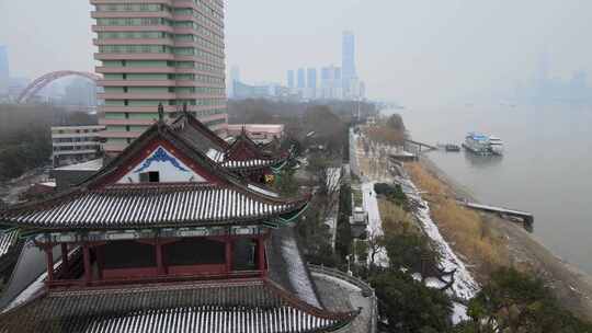 武汉汉阳区晴川阁雪景航拍