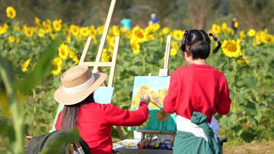 亲子花海画画写生