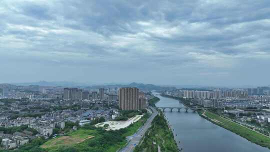 景德镇市昌江区昌江大桥航拍城市河流经济