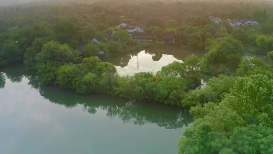 杭州西溪湿地公园初夏晨曦航拍