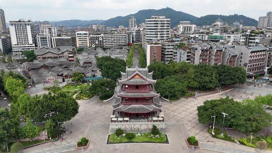 航拍四川宜宾合江门广场夹镜楼