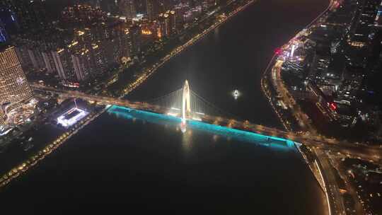 广州海珠区阅江西路猎德大桥夜晚夜景航拍广视频素材模板下载