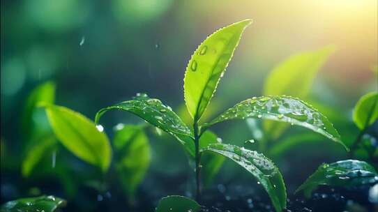 春天的小草小草上的雨滴下雨雨水