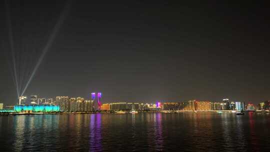 杭州钱塘江滨江城市夜景灯光秀视频素材模板下载