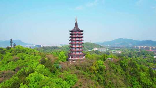 杭州萧山东方文化园中国传统建筑古塔航拍