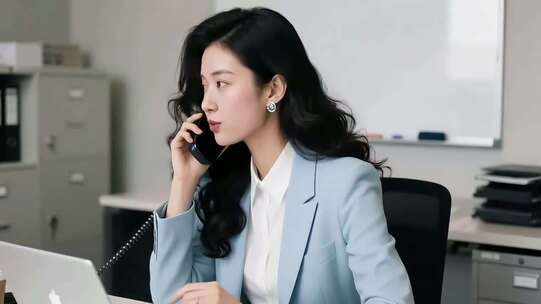 青年女商人办公室打电话