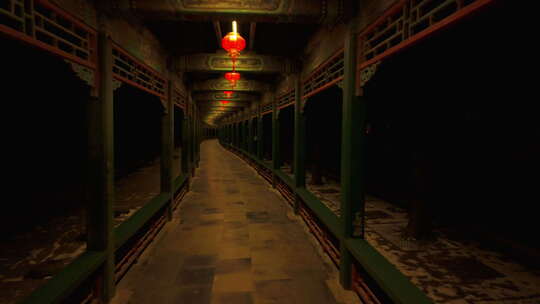 颐和园长廊夜景红灯笼亮灯视频素材模板下载