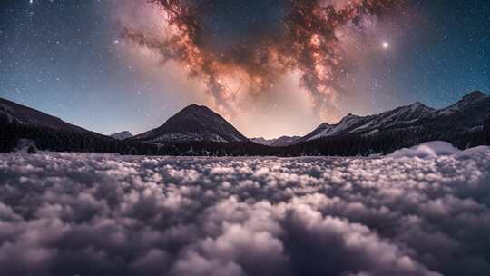 雪山云海星空全景