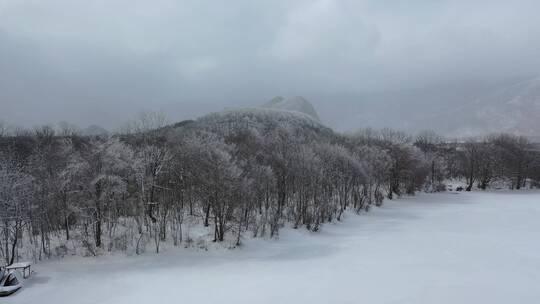 航拍湖北神农架大九湖冬季冰雪风光雪景