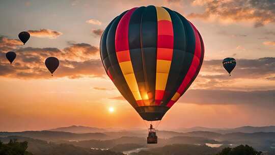 热气球飞行 热气球飞翔梦想日出彩色热气球