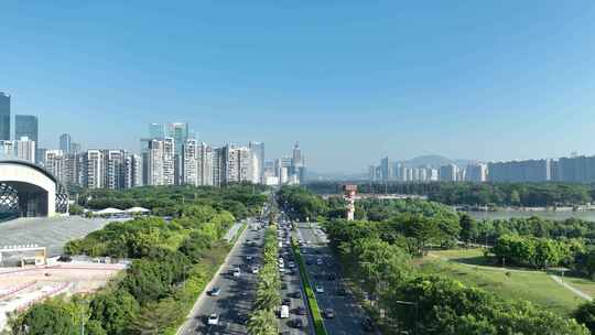 深圳湾公园航拍后海大桥海滨城市景观风光