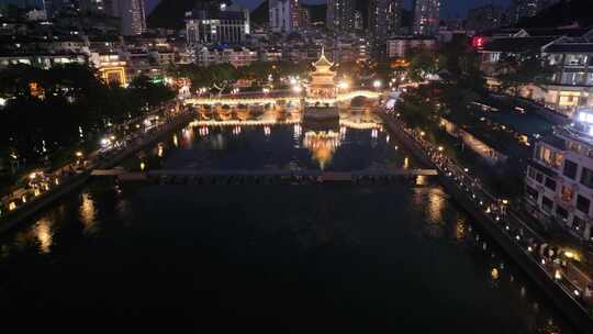 贵州贵阳甲秀楼夜景航拍南明区夜晚景区景点