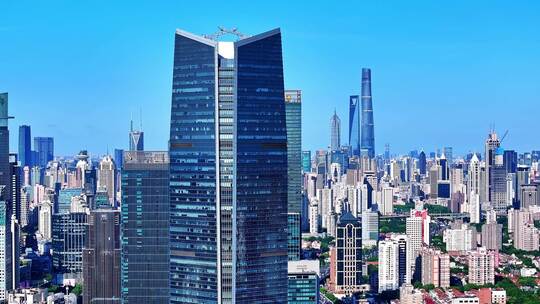 上海航拍金融地产城市建筑群天际线片段