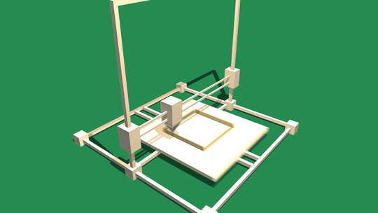 用3D打印机打印3D盒子的简单动画。绿色