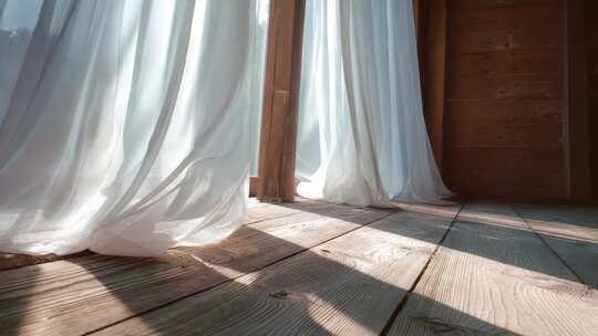 阳光透过白窗帘洒入室内