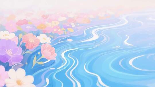 梦幻花海河流动画素材