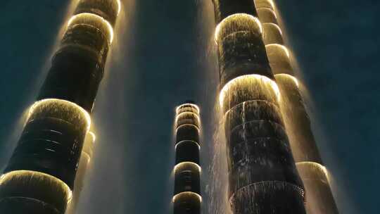 成都SKP生机之塔景观水柱夜景特写镜头