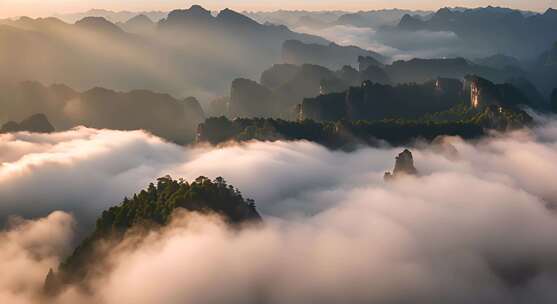 张家界山峰云海山脉日出风景云雾大自然奇峰