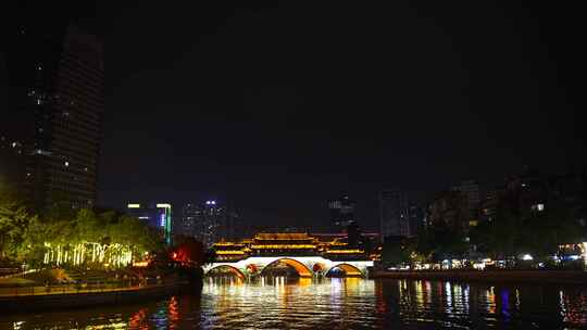 成都安顺廊桥夜景九眼桥夜晚水面灯光