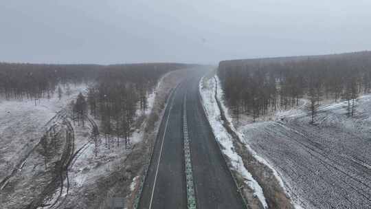 春天春雪大兴安岭林区道路