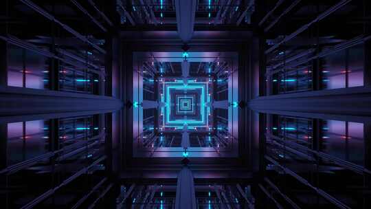 环状3D蓝色霓虹灯隧道