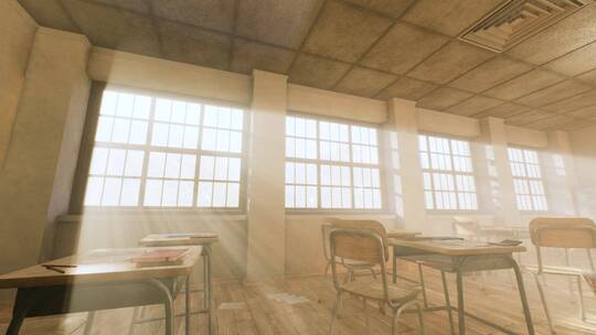 阳光照射透过老教室窗户