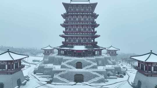 航拍牡丹博物馆雪景