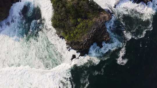 空中视角下的海浪海滩树木视频