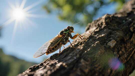 夏天知了树干鸣叫自然生态特写视频
