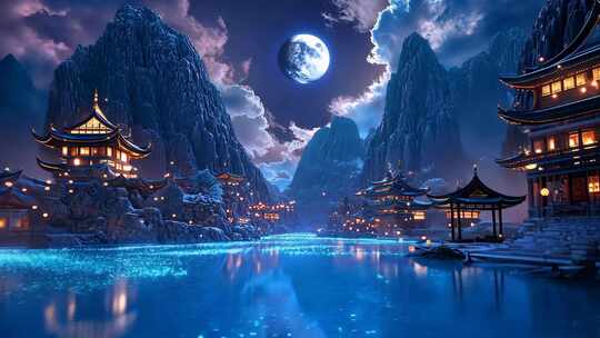 治愈系风景 月色山水古镇古韵 国风艺术片