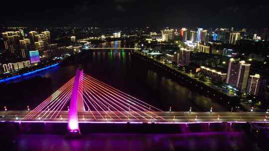 江西赣州飞龙大桥夜景灯光航拍