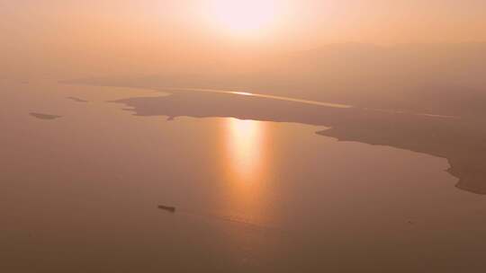 鄱阳湖落日自然风光航拍