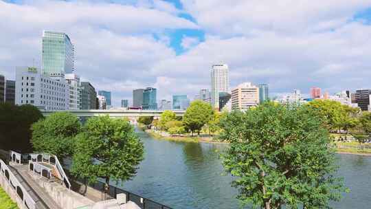 清晨 蓝天白云 大阪市区风景 3793