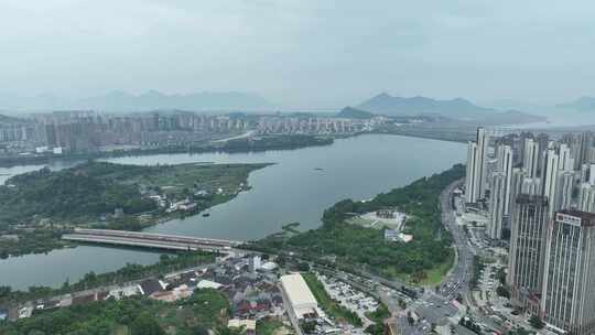 宁德市区航拍蕉城区城市风光东湖塘塔山公园