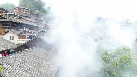 贵州西江苗寨 少数民族建筑夜景白天航拍