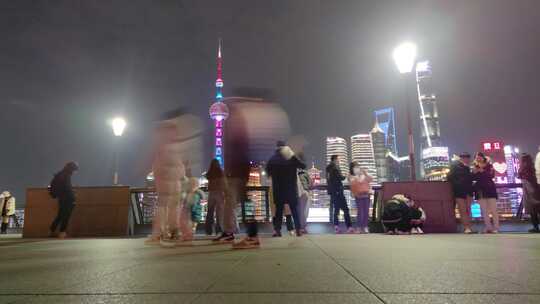 上海市闹市街头人流延时夜晚夜景视频素材