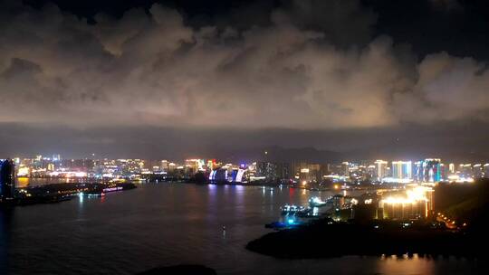 海南三亚湾夜景航拍延时视频素材模板下载