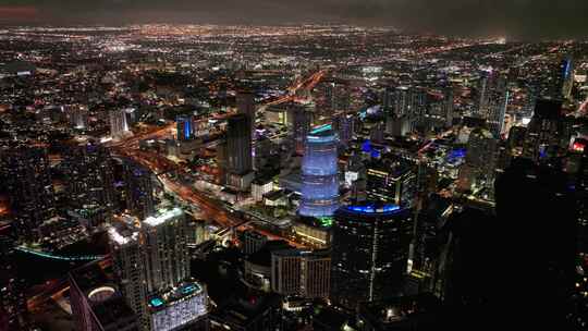 城市航拍迈阿密市中心摩天大楼地标夜景灯光