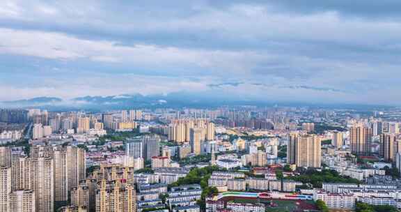 九江黄昏雨后城景航拍延时