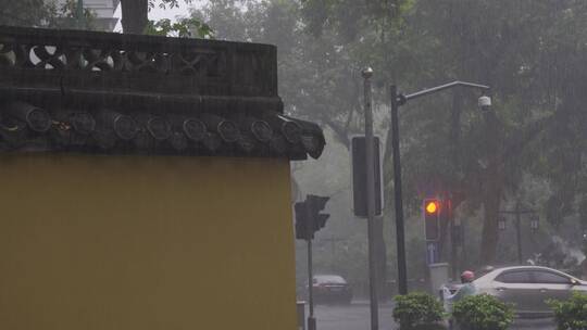 杭州大运河萧山博物馆雨天视频